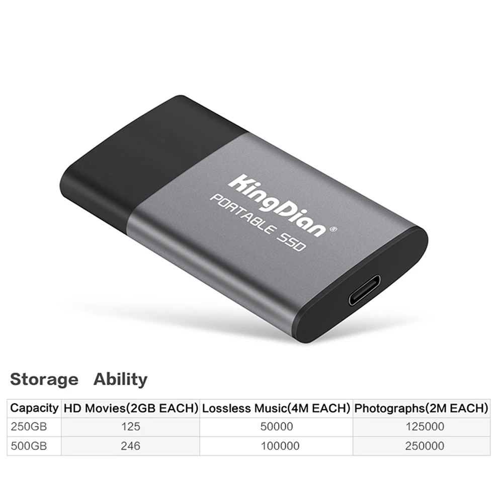 KingDian P10 портативный SSD USB 3,0 к адаптеру type-C 250 ГБ/500 Гб внешний твердотельный накопитель для компьютер ноутбук ПК телефон