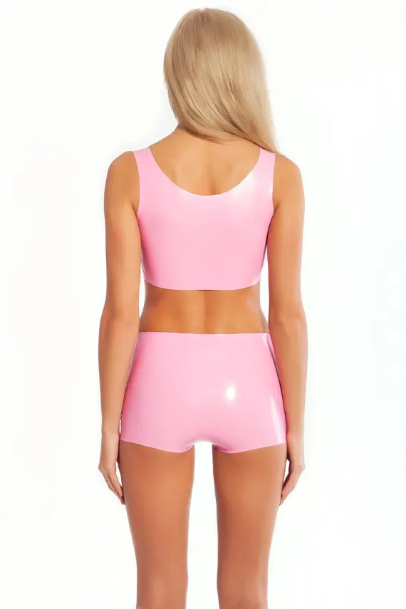 Латексный топ и шорты розовый латексный склеенный танк сексуальные горячие
