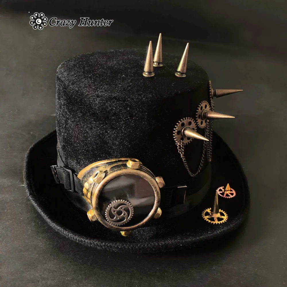 Мужская шляпа в стиле стимпанк с шипами костюм для косплея черная | Тематическая