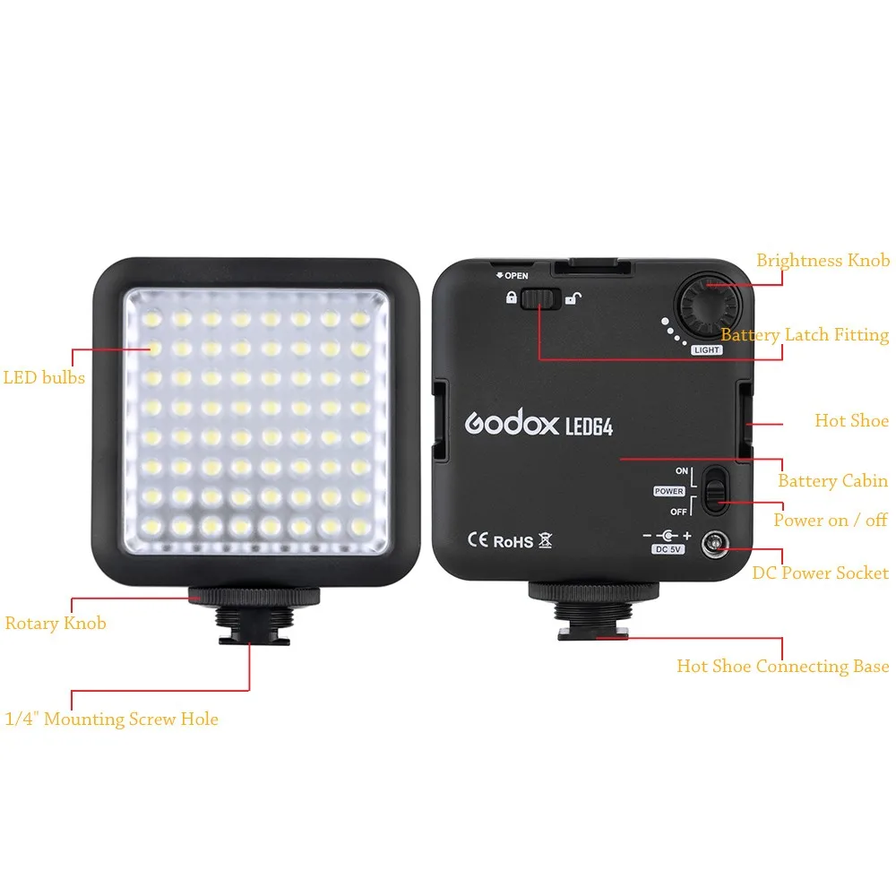 Godox LED64 LED Video Lamp for DSLR Camera Camcorder mini DVR as Fill Light Wedding News Interview Macro photography | Электроника