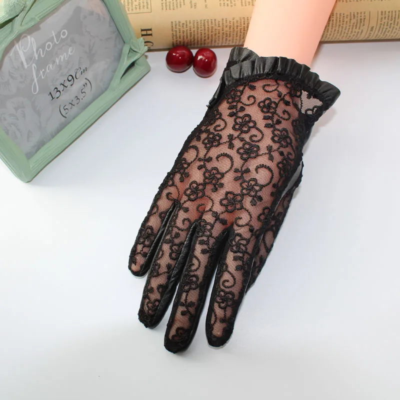 Перчатки женские из натуральной овечьей кожи солнцезащитные кружевные митенки с