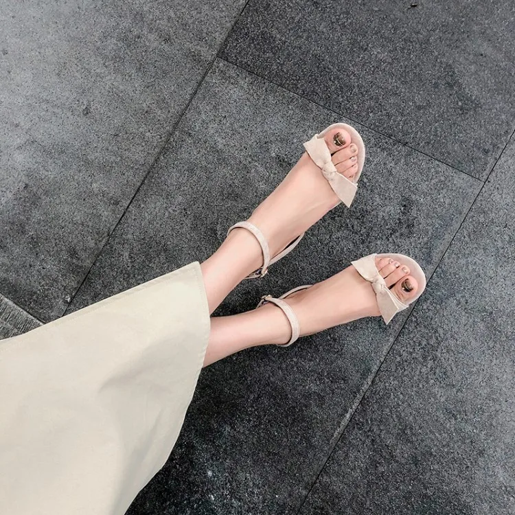 Сандалии женские на высоком каблуке Босоножки с открытым носком и бантом туфли