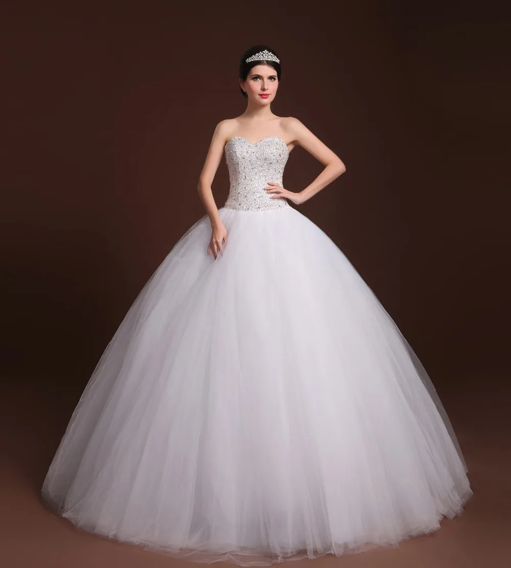 Princesa без бретелек Тюль спинки Vestidos De Noiva Роскошный Кристалл бисер бальное платье