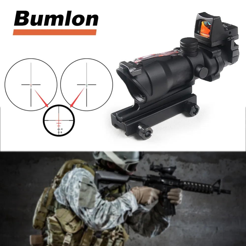

Hunting Riflescope ACOG 4X32 Real Fiber Optics Red Dot Illuminated Reticle Tactical Optical Sight HT6-0058