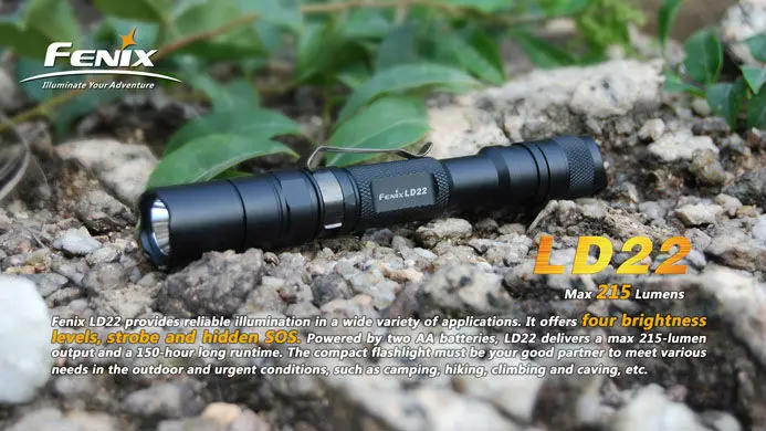 Outdoor lighting LED Flashlight Fenix LD22 215 lumens XP-G2 (R5) AA battery waterproof aluminum hunting torch-100% original | Лампы и