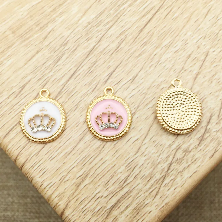 10pcs 19*16MM DIY gold metal enamel color crown round tag charms ornament bracelet pendants for necklace earring jewelry making | Украшения