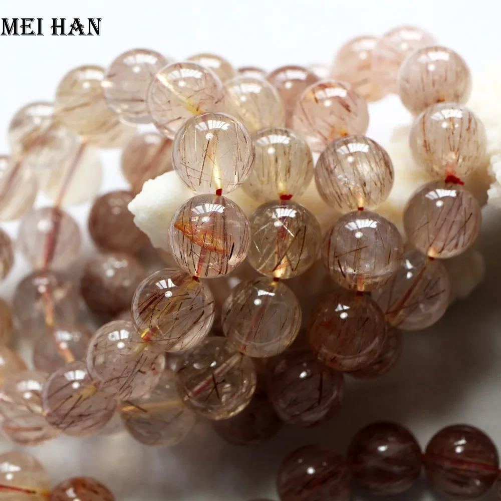 Meihan (14 бусин/комплект/67 г) натуральный односторонний rutile кварц 15-15 5 мм Гладкие