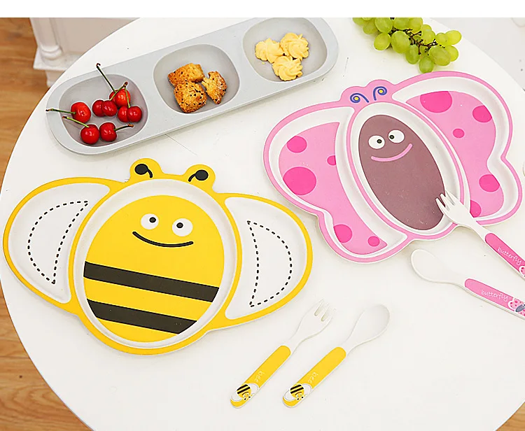 3 шт./компл. детские столовые приборы из бамбукового волокна с мультяшными