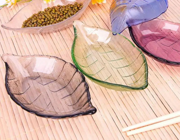 Стеклянные тарелки для закусок 1 шт. кухонные с листьями специями соусом домашнее