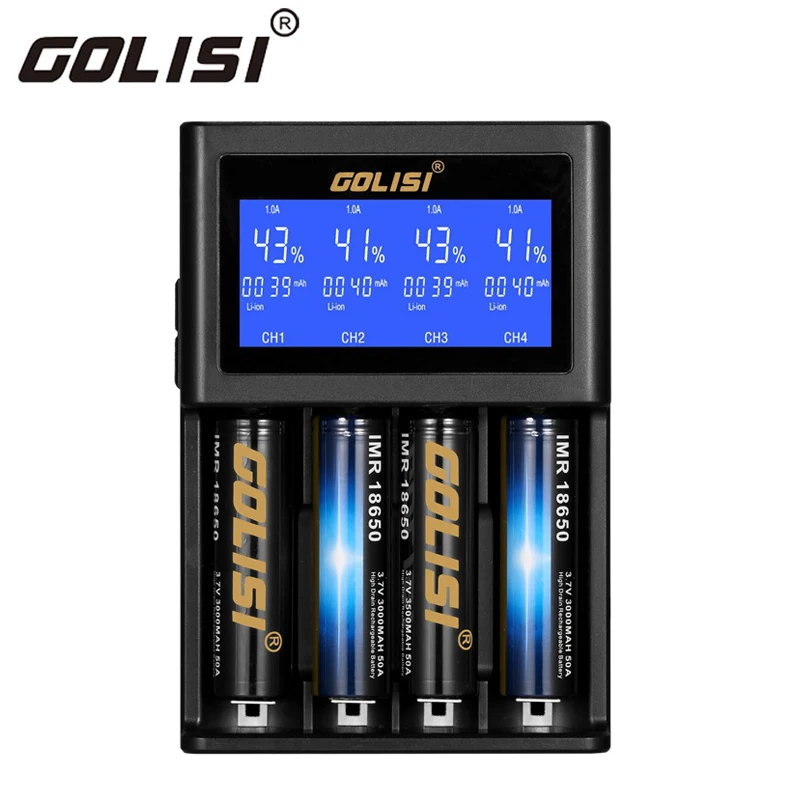 Golisi S4 2.0a интеллектуальные ЖК дисплей Зарядное устройство для 18650 20700 26650 литий