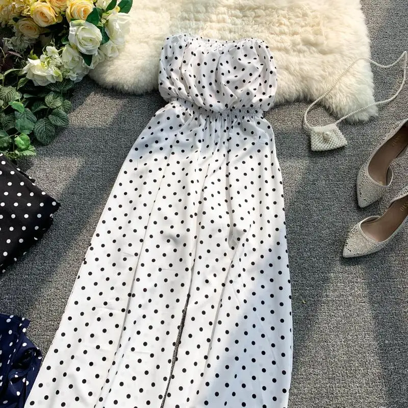 Женский пляжный комбинезон ALPHALMODA без бретелек в горошек с широкими штанинами