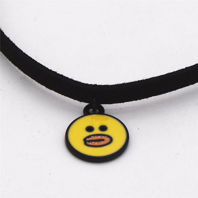 Горячая продажа милый круглый желтый утенок кулон черный бархатный кожаный
