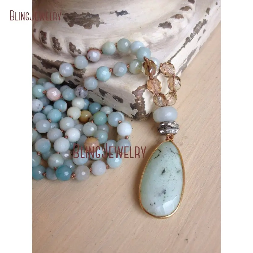 

Chryosprase Pendant Sea Green Gold Vermeil Teardrop Hand Knotted Bohemian Chic Layering Necklace NM18278