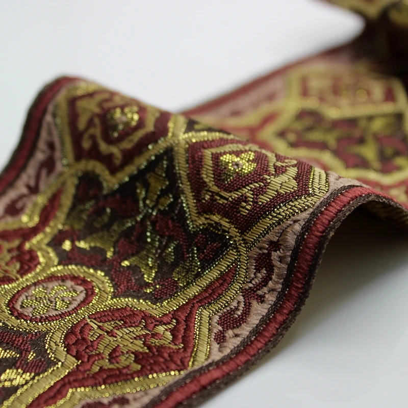 3 yards/lot 9CM ethnic floral brown golden beautiful mercerizing curtain laciness national jacquard filigree embroidery ribbon | Дом и сад