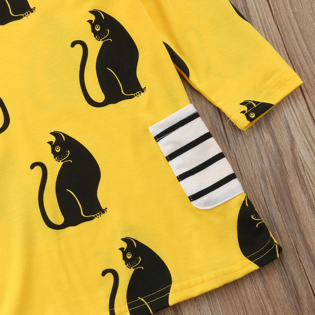 Kids Baby Girl Animal Cat Full Printed Party Pageant Princess Tutu Long Sleeve Cotton Yellow Dress Clothes | Детская одежда и