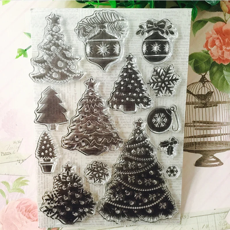 Merry Christmas Tree комплект прозрачные резиновые ясно марки Трафареты для Скрапбукинг