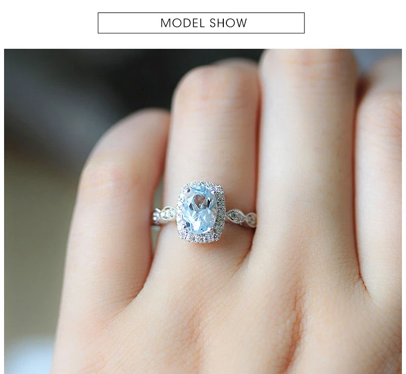 Дюпюи Обручение кольцо 6*8 мм 1.4ct овальным вырезом High End Голубой Аквамарин кольцо 14 К белое золото Леди элегантный изысканные украшения D180076