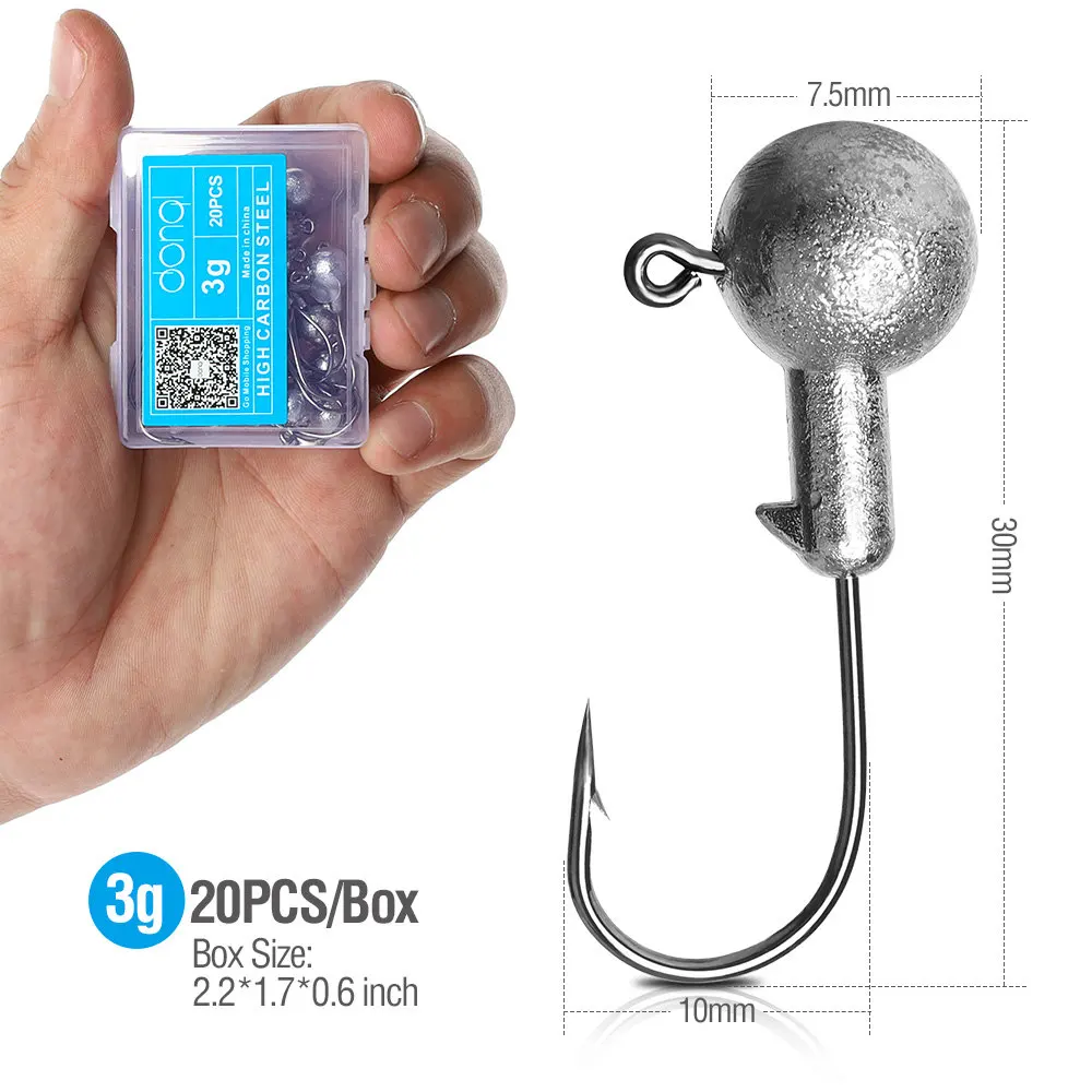 3g DONQL 20 шт./кор. приманка со свинцовым рыболовный крючок кривошипно Jig Head крючок для карпа, приманки для рыбалки, мягкие, червь 1-20 г рыболовные снасти аксессуары - Цвет: 3g