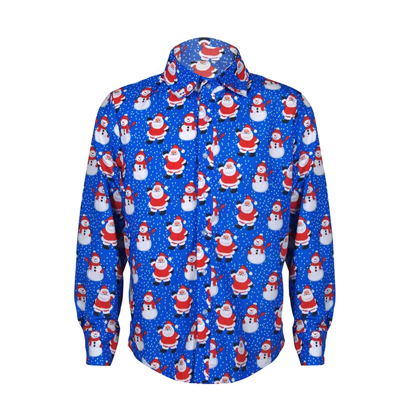 Для мужчин Xmas Slim Fit Повседневная рубашка с длинным рукавом модные топы рождественским принтом Для Мужчин's Рубашка с отворотом модные Для мужчин Костюмы