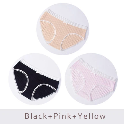 BlackPinkYellow 3 шт./партия, хлопковые трусики с бантиком, женское нижнее белье, полосатые трусы, дышащие трусики для девочек, женские трусики со средней талией, бесшовные трусы DULASI - Цвет: BlackPinkYellow