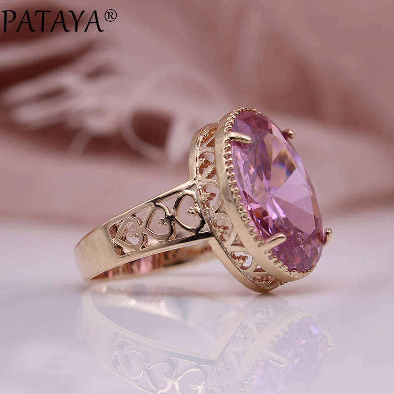 Pink PATAYA, новинка, Овальный турмалин, 13 цветов, роскошные кольца для женщин, для свадьбы, вечеринки, модные украшения, 585, розовое золото, натуральный циркон, изящные кольца - Цвет основного камня: Pink