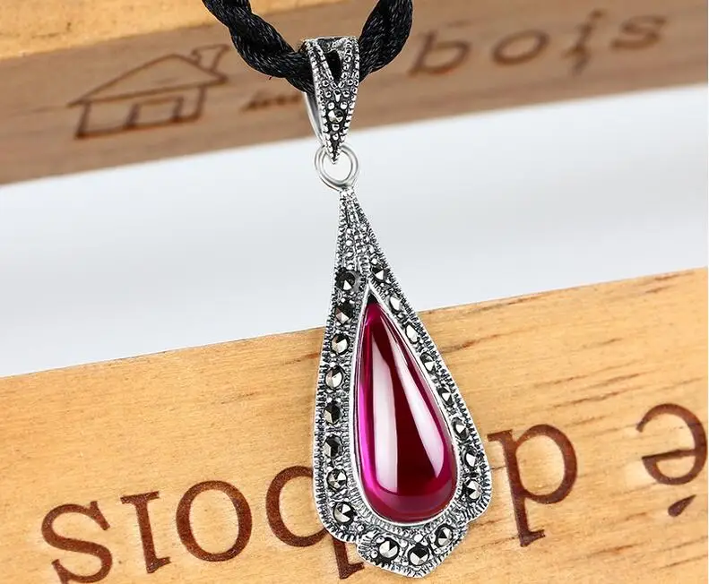 925 Thai silver red corundum Drop Pendant female Silver Ruby chain | Украшения и аксессуары