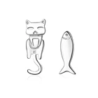 Женские серьги-гвоздики в виде кошки и рыбы, серебро 100% пробы