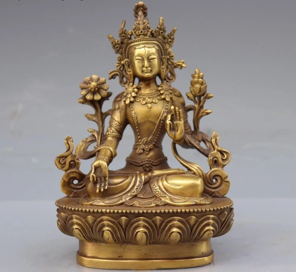 Китай храмовый медный латунный Kwan-Yin белый Tara Bodhisattva статуя божества Будды | Дом и