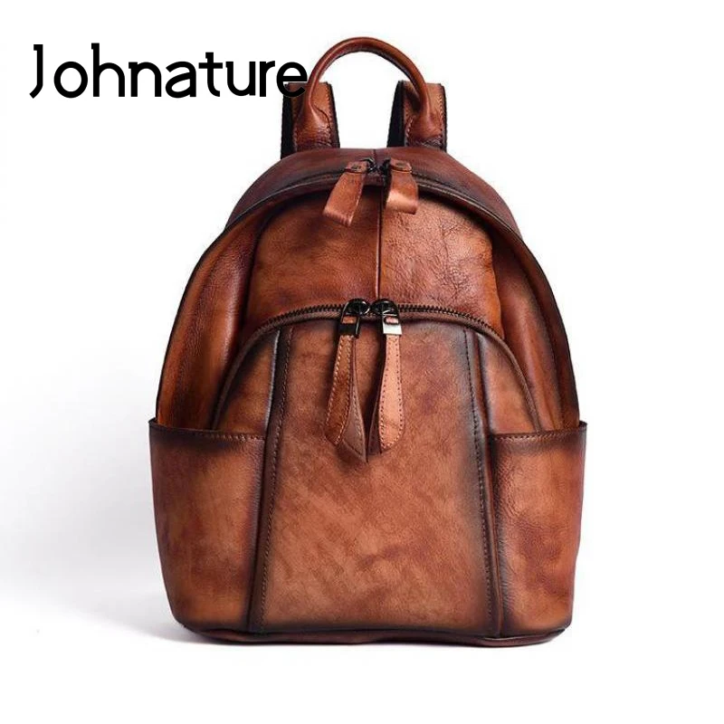 Женский рюкзак ручной работы Johnature однотонная сумка из натуральной кожи с