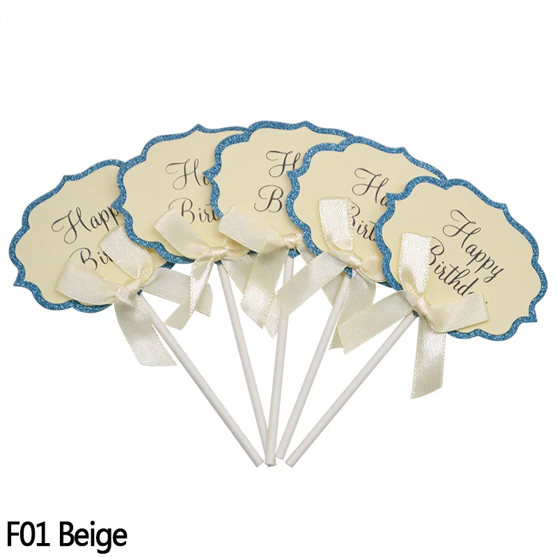 F01 10 шт. "с днем рождения" торт флаг кекс Toppers День Рождения украшения для торта для вечеринки принадлежности для выпечки тортов - Цвет: F01