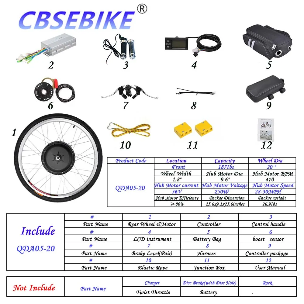 20inch 36v250w QDA5 CBSEBIKE Ebike рама комплект Электрический велосипед 20 дюймов переднее колесо комплект высокоскоростное преобразование QDA06-20 - Цвет: 20inch 36v250w QDA5
