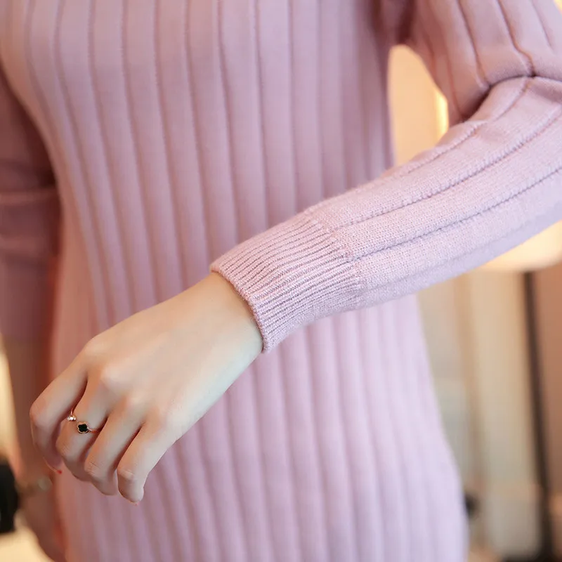 Свитер женский осенне-зимний вязаный с невысоким воротником и длинным рукавом