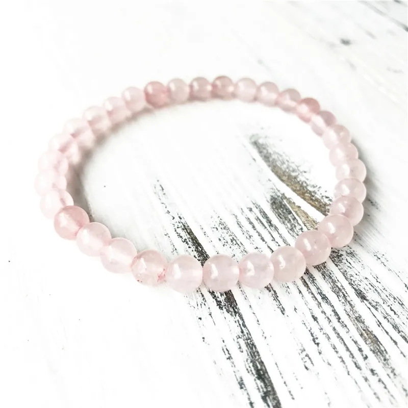 6mm Natural Rosequartz Bracelet Simple Design Style Pink Beads Yoga Mala Prayer Wrist Charm Jewelry Gift For Her | Украшения и