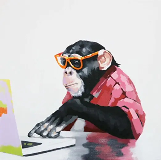 100% Hand Painted Animal Computer Gorilla Modern Wall Art Painting for Living Room Bedroom Kids Home Decor Reading art | Дом и сад