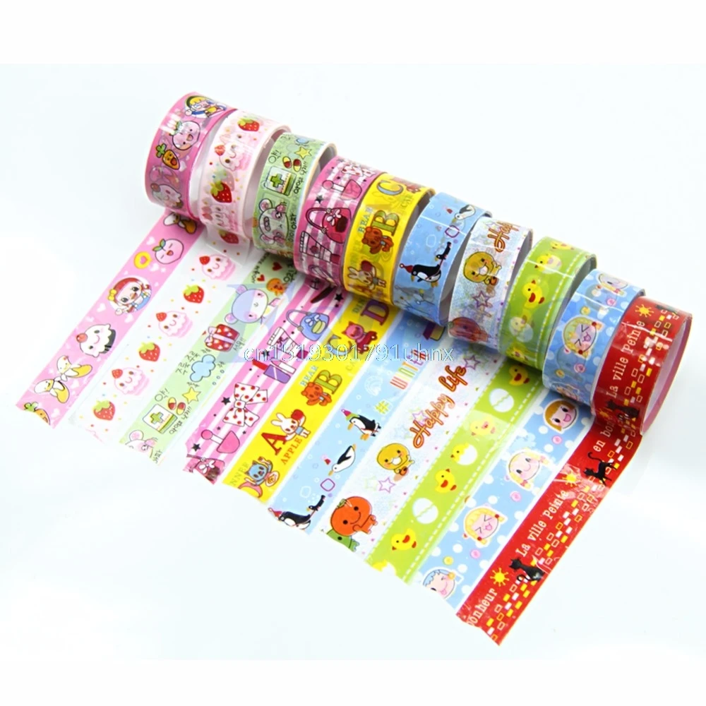

10 Rolls Kawaii Stickers Deco Cartoon Tapes Scrapbooking Adhesive Paper Sticker FAS Washi Tape