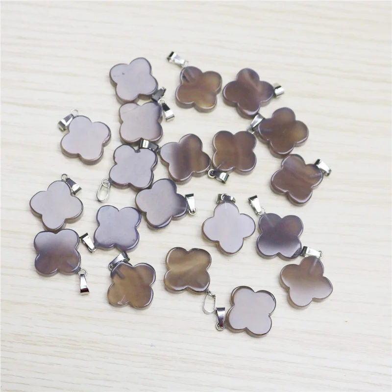 Gray agate Натуральный камень четырехлистный счастливый клевер Бусины Подвески для изготовления ювелирных изделий сплав кулон Браслеты Серьги DIY 50 шт - Окраска металла: Gray agate