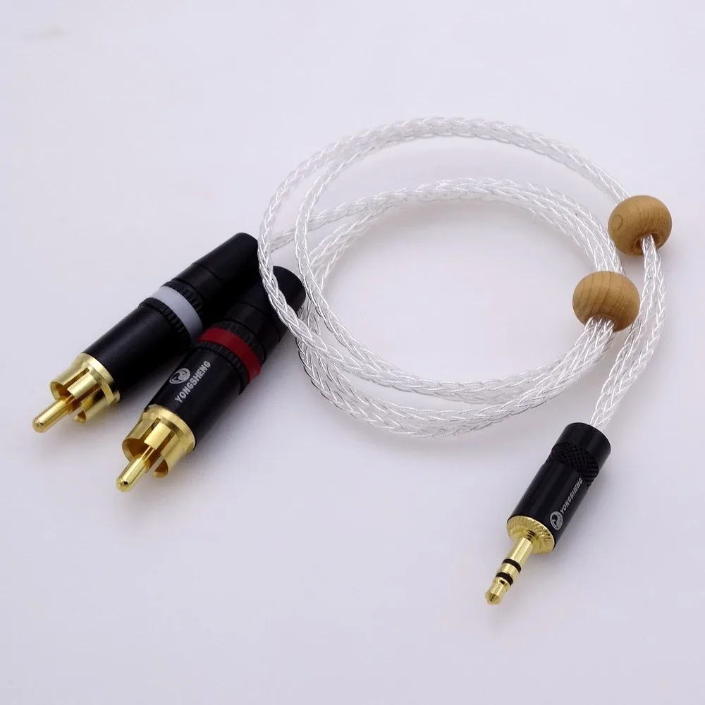 1 м 16 ядер 5n OCC посеребренный 1/8 3 5 мм до 2 RCA Мужской Hifi аудио кабель адаптер для Aux