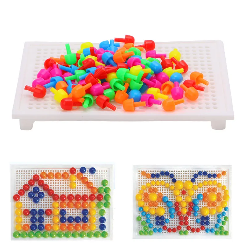 

96Pcs Creative Mushroom Nails Board Block Beads Kit Educational kid DIY Toy Gift Building Construction Toys Blocks