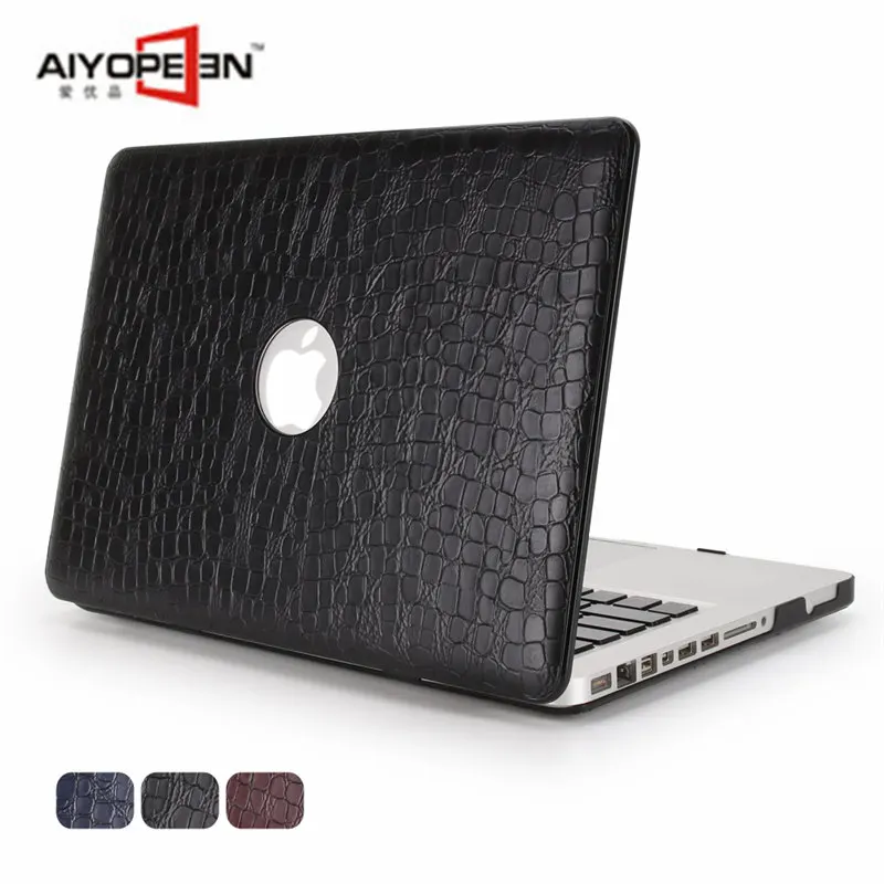 Для MacBook Air 13 Чехол, Aiyopeen искусственная кожа с жесткой пластиковой нижней крышкой для MacBook Air Pro retina 11 12 13 15 - Цвет: Black