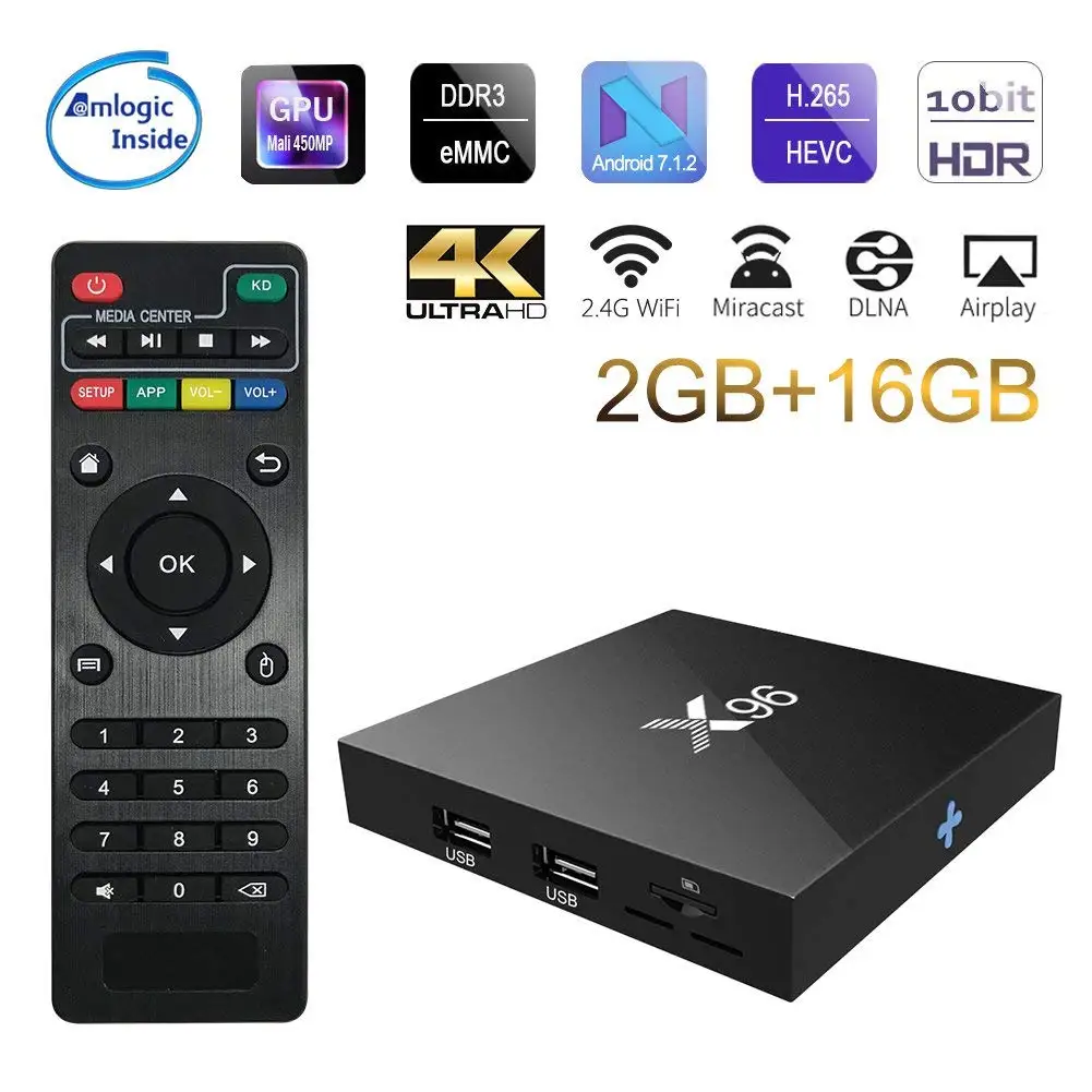 2018 X96 Android 7 1 ТВ приставка WiFi S905W android 2 Гб ram четырехъядерный 4K медиаплеер X 96