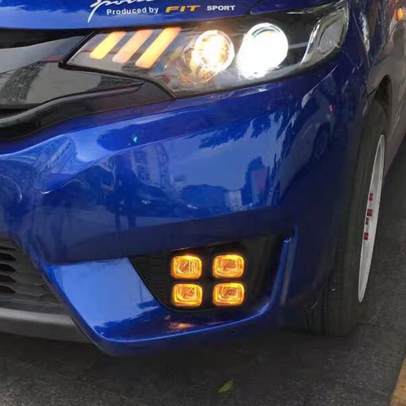 ROADOT 2 шт. Светодиодный дневной ходовой свет для Honda Fit Jazz 2014 2015 2016 желтый указатель