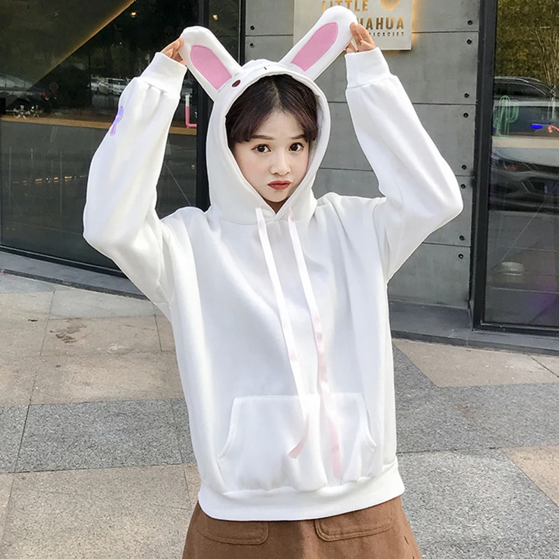 Kawaii толстовки женские с капюшоном корейский модный милый свитер осень розовый