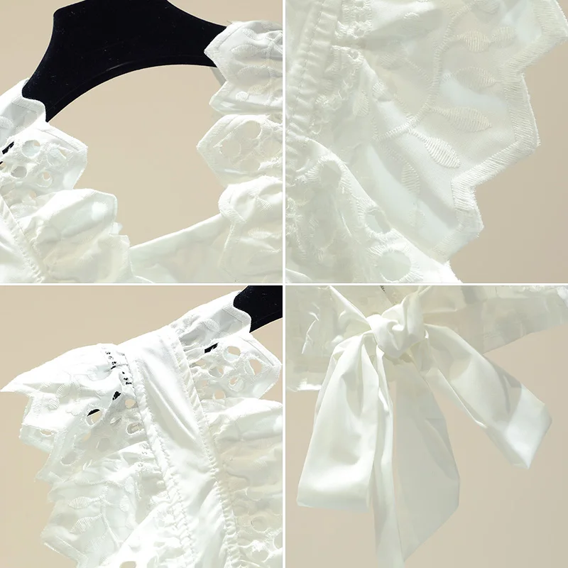 Ажурная кружевная рубашка для женщин лето 2020 новая белая блузка без рукавов