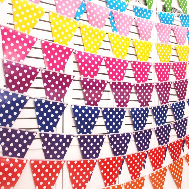 

10pcs/lot 2.5M party Decoration Baby Shower Banner Kids Favors Flags Birthday Party Pennants Blue Pink Polka Dots Paper Garlands