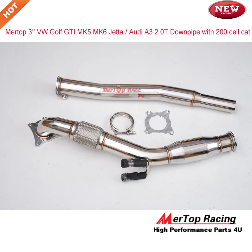 Выхлопная турбо труба MERTOP Racing 3 дюйма для MK5 MK6 A3 2 0 T с 200 ячейками Sport cat|gti mk5|downpipe