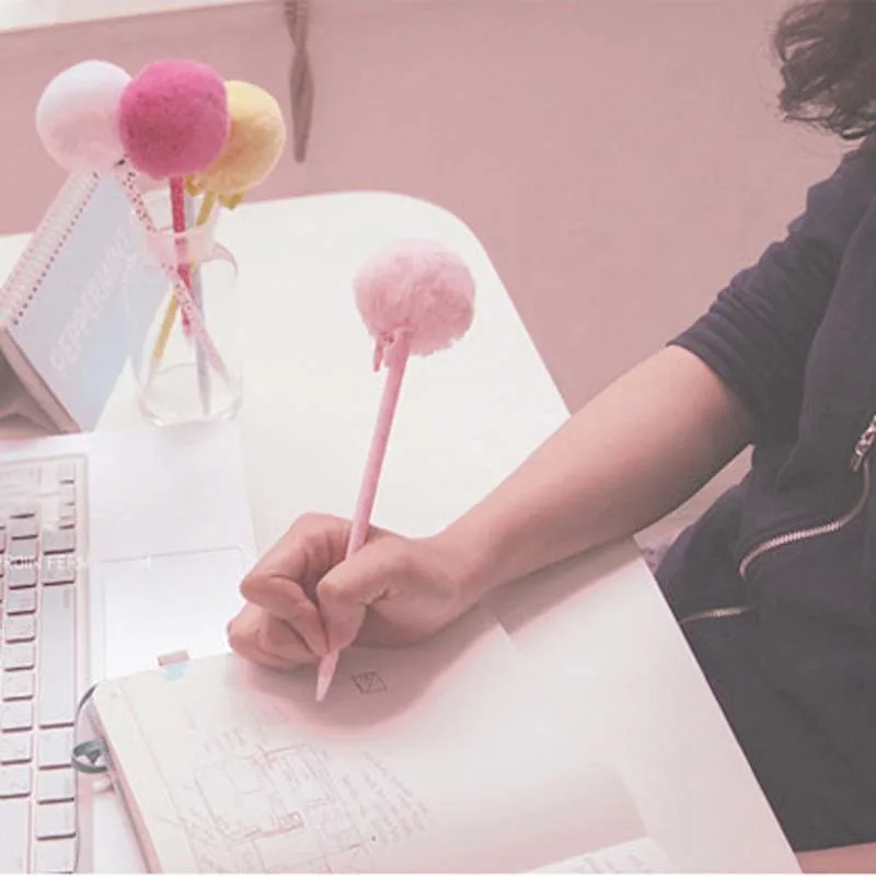 Ballpoint Pen School Stationery Office Supplies Kawaii Balls Plush Bowknot Creative Lovely Girl Gift Student Prizes 4 Pcs / Pack |