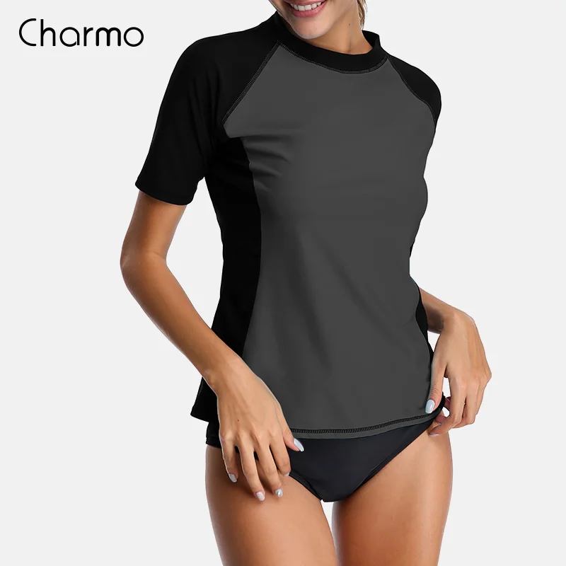 GRA Charmo, женские рубашки с коротким рукавом, Рашгард, купальник для серфинга, топ UPF 50+, рубашка для бега, велосипедная рубашка, купальник, костюм для серфинга - Цвет: GRA