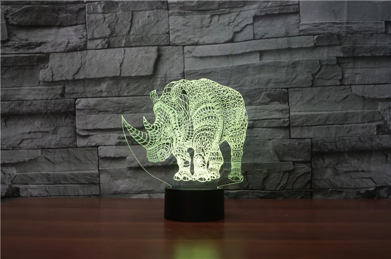 Светодиодный ночсветильник Ainmal rhinoceros 3d лампа для спальни с питанием от USB или