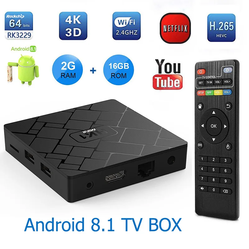 Hk1 Смарт ТВ приставка Android 9,0 RK3229 2G 16G телеприставка 4K 1080P 3D H.265 Wifi медиаплеер ТВ приёмник Play Store upgrate 8,1 OS