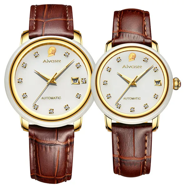Couple Style 2 Piece Новые роскошные классические креативные нефритовые мужские часы горячий стиль Модные женские нефритовые часы кожа Нержавеющая сталь Топ Женщины Водонепроницаемый - Цвет: Couple Style 2 Piece